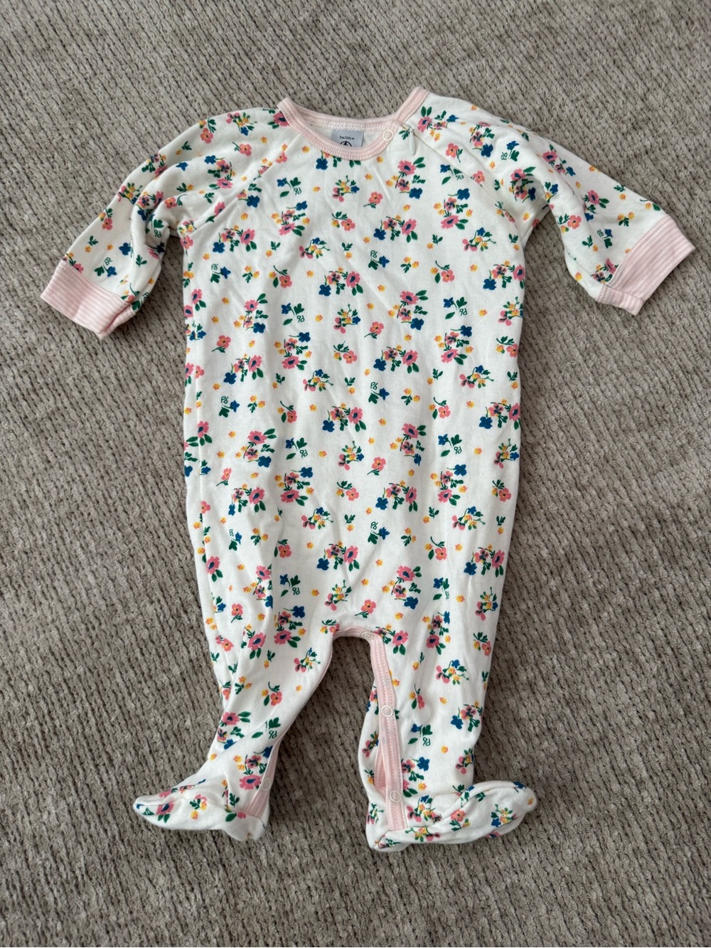 Petit Bateau Baby Floral Footed Sleeper 3M 60cm Cotton French Brand